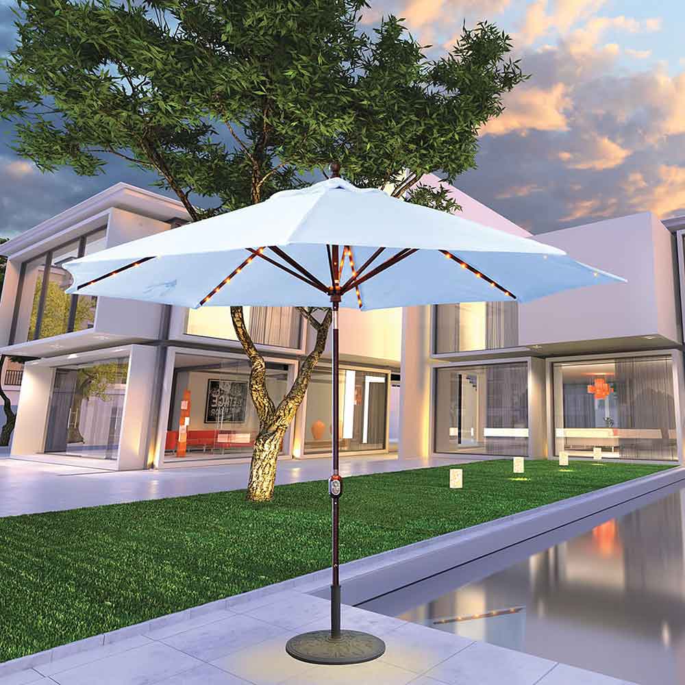11' Aluminum Autotilt Market Umbrella w/ LED Lights | California Patio